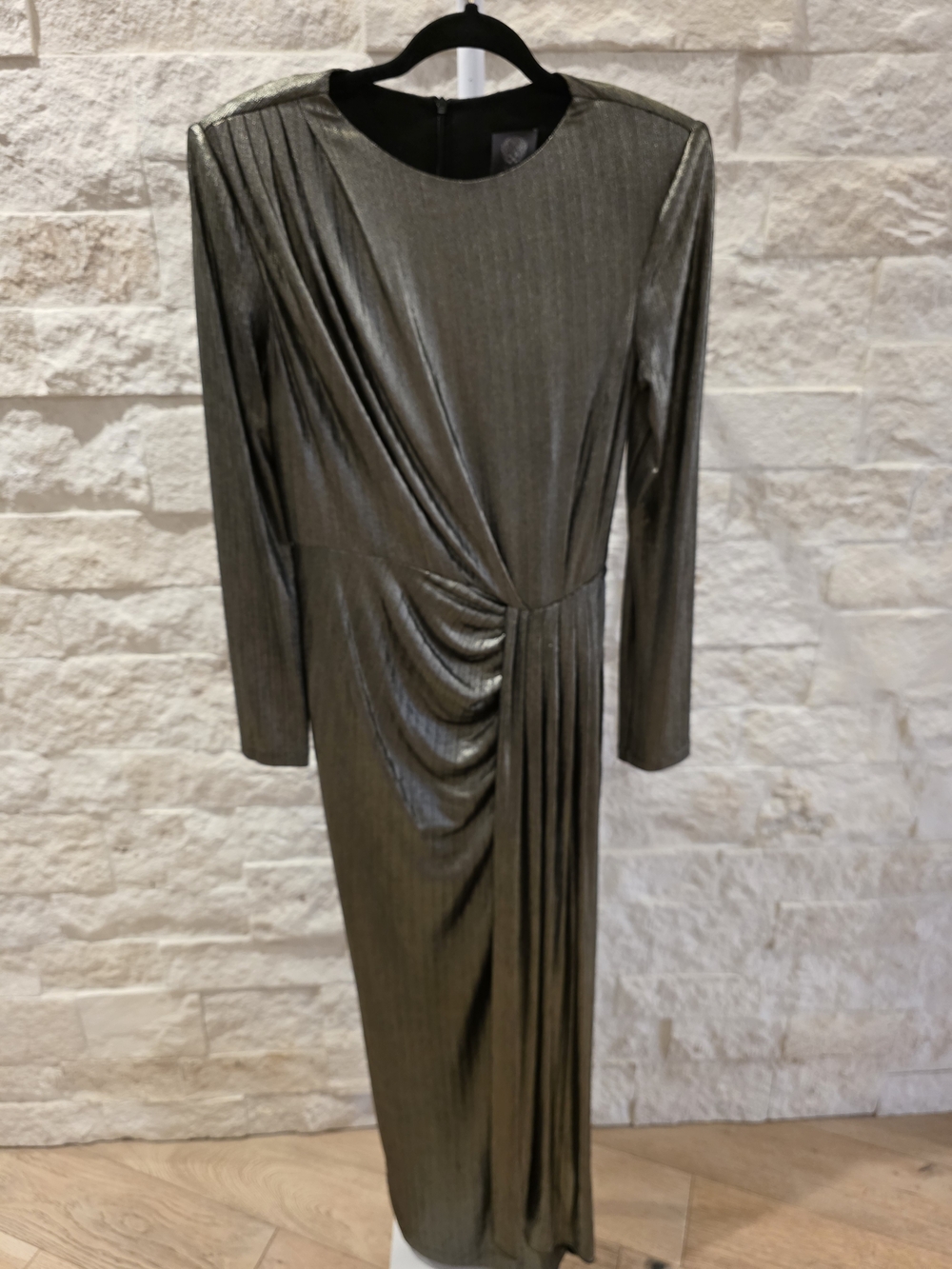 Vince Camuto Metallic Bronze Long-Sleeve Ruched Midi Dress